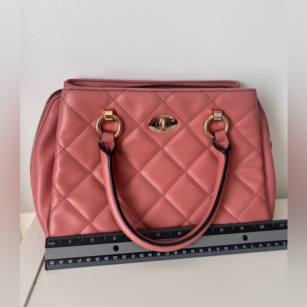 G by Guess Quilted Rose Pink Satchel with Gold Hardware